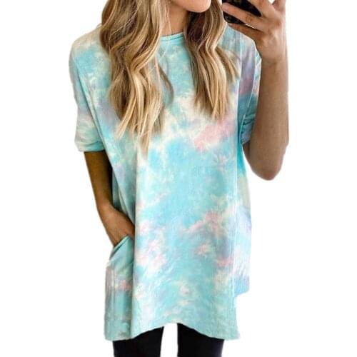 Summer dress 2021 new pocket fashion round neck mini dresses short sleeve loose gradients dress vestidos LDMQZ200428