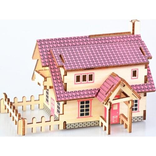 DIY Model toys 3D Wooden Puzzle-Western-style cottage Wooden Kits Educational Puzzle Game Assembling Toys Gift for Kids Adult P6