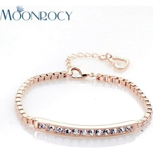 MOONROCY Free Shipping Fashion Wholesale Cubic Zirconia Jewelry rose gold Color Austrian Crystal Bracelet for women Gift