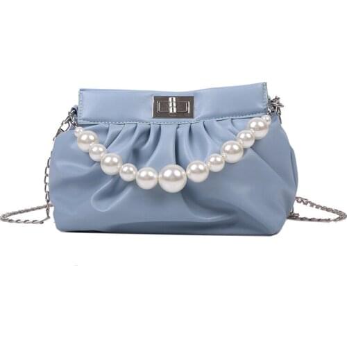 Pearl Chain Shoulder Bag Clouds Mini Handbags For Small Soft PU Fold Single Shoulder Messenger Underarm Womens Bag