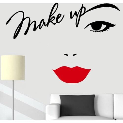 Beauty Salon Wall Sticker Make Up Room Wall Decor Red Lips Sexy Woman Vinyl Decal Girls Womans Bedroom Decoration Accessories