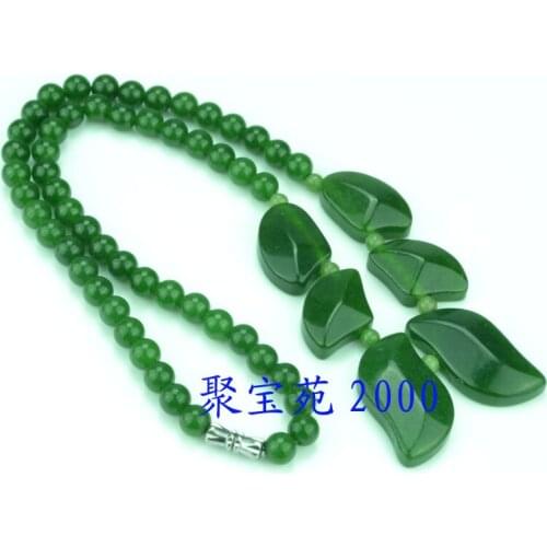 Nature Green jade Necklace Mala bead Green jadeite chain hanging Gemstone Amulet