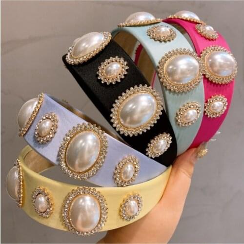 Vintage cream big pearl women hairbands wild fairy heavy industry hairpins