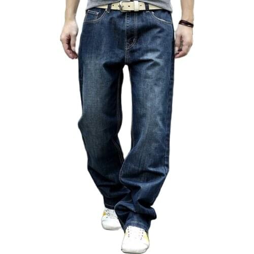 Plus Size Trendy Jeans Men Casual Denim Pants Blue Loose Baggy Jeans Trousers Straight Jeans Men Clothing