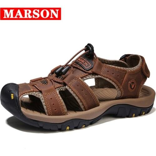 High quality outdoor genuine leather sandals men shoes hiking comfortable 2021 summer male casual Beach sandals plus size