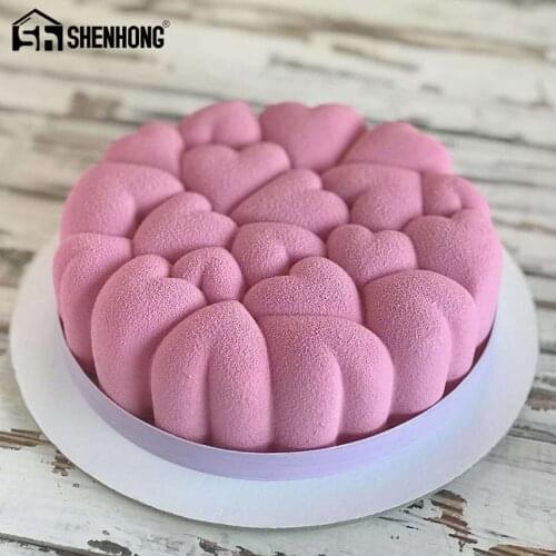 SHENHONG Round Heart Silicone Cake Mold Stitching Love Shapes Mousse Valentines Day Wedding Dessert Mould Pastry Pan Baking