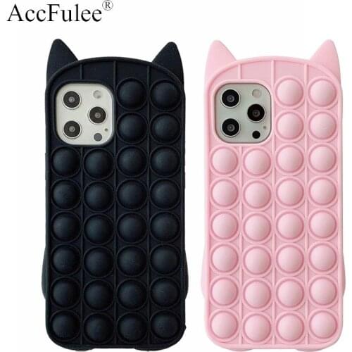 Cute Cat Silicone Phone Case For Iphone 12 Pro Max 11 6 6S 7 8 Plus X XR XS Max Animals Cover Reliver Stress Bubble Cover
