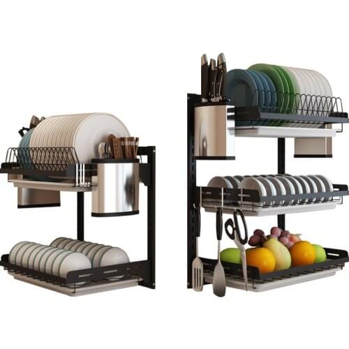 Stainless Steel Kitchen Dish Rack Desktop Plate Cutlery Cup Dish Drainer Drying Rack Wall Mount Kitchen Organizer Storage Holder