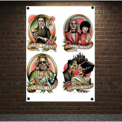 Old school Tattoo Banners Wall Art Retro movie Posters Canvas Painting Flag Wall Sticker Tapestry Tattoo Studio Mural Home Decor