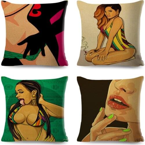 Vintage Sexy Lady Pillow Case Decor Fashion Beautiful Women Cushion Cover Polyester Pillowcase for Sofa Car Home Bedroom 45*45cm