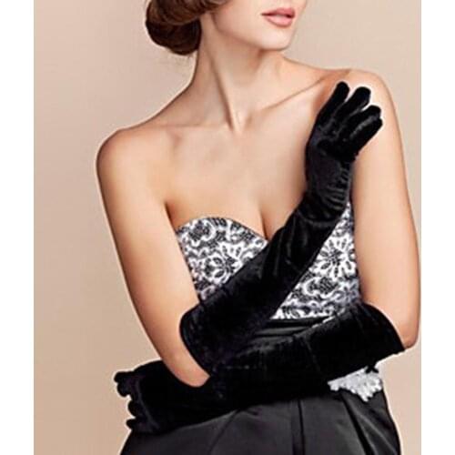 Vintage Women Full Finger Stretchy Long Evening Party Velvet Gloves Arm Warmers Clothing Decor Accessory Xmas Gift