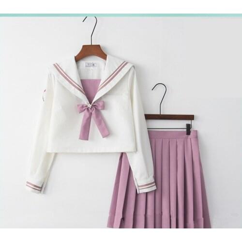 Japanese School Uniform For Girls Sailor Tops+bow tie+Skirt Navy Style Students Clothes For Girl Lala Cheerleader clothing