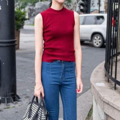 Womens Tanks Top Summer Winter Vest T-shirt High Collar Sleeveless Korean Slim Base Knitted Tight Sexy Off Shoulder Streetwear