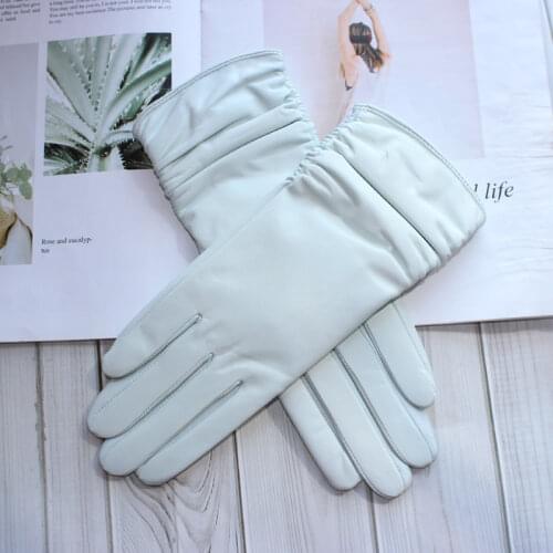 Bickmods New Womens Elastic Plus Velvet Autumn And Winter Warm Hand Repair White Sheepskin Genuine Leather Gloves
