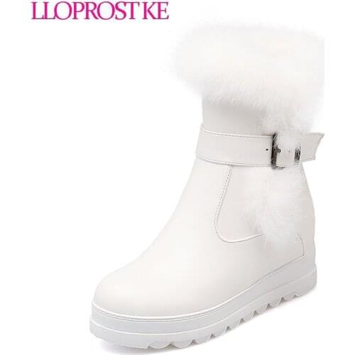 LLOPROST KE Women Boots Casual Sweet and lovely Style Ankle Boots Round Toe Real Rabbit Hair Decoration Winter New Fashion GL063