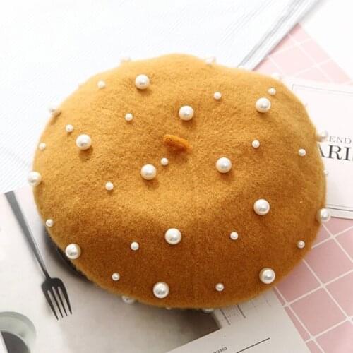 Ladies Luxury Cashmere Beret Cap Fashion Women Beaded Pearl Rivet Beret Women Clothing Accessories New Autumn Winter Women Hats