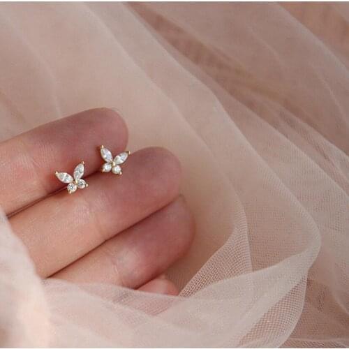 Cute 925 Sterling Silver Butterfly Clear CZ Screw Back Stud Earrings For Women Child Girls Kids Jewellery Orecchini Aros Aretes