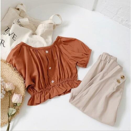 2020 new girls 2 pcs set blouse+pants fashion summer cotton girls suit 2-7 years HV570