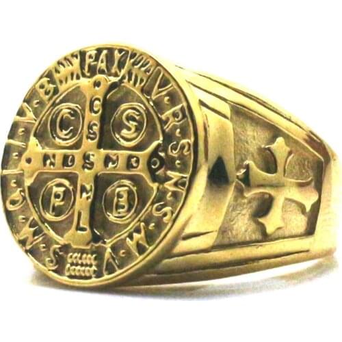 Ladys Size 5 To 10 CSPB CSSML NDSMD Saint Benedict of Nursia Christianity Jesus Exorcism Ring 316L Stainless Steel