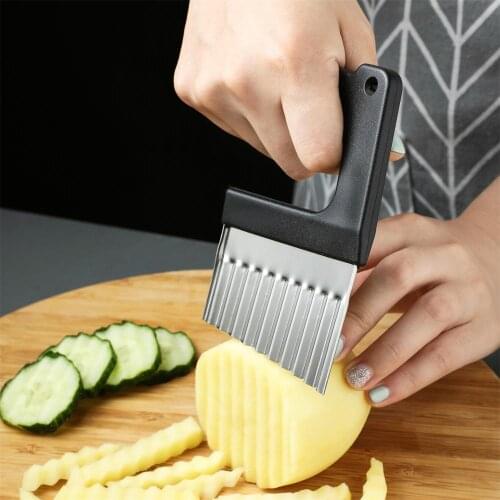 1pc Potato Slicer Cutter with Handle Wrinkled French Fries Salad Corrugated Cutting Chopped Potato Slices Knife Kitchen Gadgets