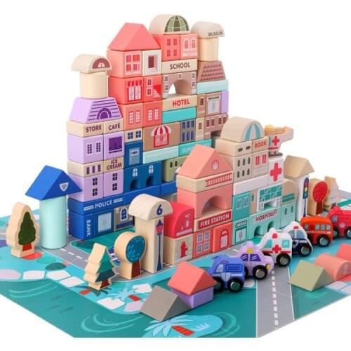 115PCS Wooden Building Blocks Set City Construction Stacker Stacking Preschool Learning Educational Toys Boy and Girl Gifts