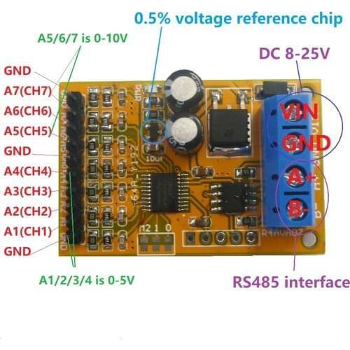 0-5V/0-10V 7ch Voltage Analog Acquisition RS485 Modbus RTU R4AVA07 Module