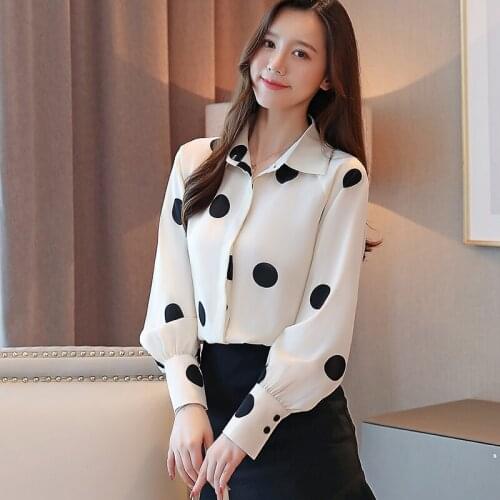 Autumn Women Blouses Wave Point Long Sleeve Top Loose Blouses Tops Blusa Feminina