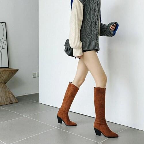 Knights' boots, pointed, thick heels, casual, all-around, high heels, pointed riding boots, high boots, army boots, large size 4