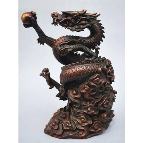 Bronze Copper Chinese Feng shui Dragon Bead Statue