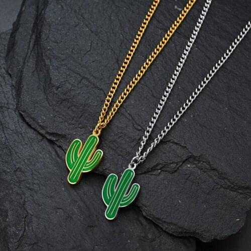 Basic Trend Stainless Steel Necklace for Men and Women Simple Cactus Pendant High Quality Hard Metal Wholesale Jewelry