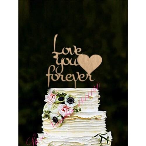 " Love You Forever " Wooden Rustic Wedding Cake Topper with Heart Engement / Anniversay Party Decoration Cake Decrating