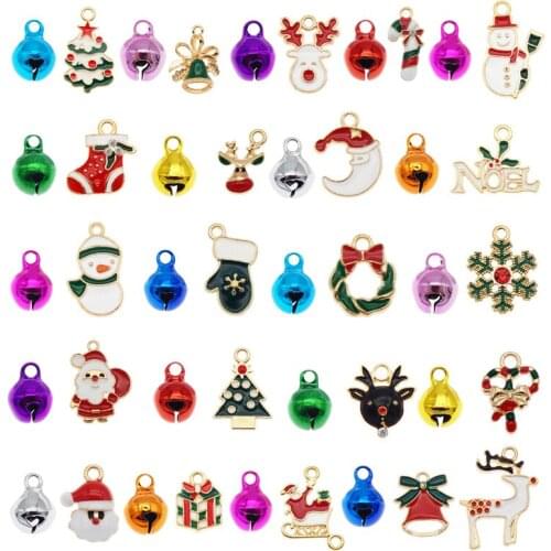 Julie Wang 20PCS Enamel Christmas Charms Random Mixed Santa Claus Tree Deer Hat Pendant And Bell Jewelry Making Accessory