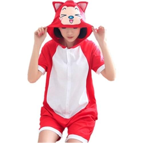 Cartoon Anime Red Fox Cosplay Costume Summer Jumpsuit Short Sleeve Animal Red Ali The Fox Pajamas Onesie Adult Child Sleepwear