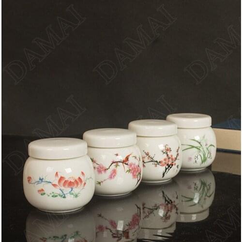 Creativity Ceramic Storage Jar Painted Flowers Seal Mini Coffee Table Tea Caddy Portable Tea Organizer Home Decoration Modern