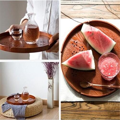 Round Solid Wood Tea Tray Coffee Snack Food Meals Serving Tray Plate Restaurant Trays Kitchen Wood Food Fruit Disc