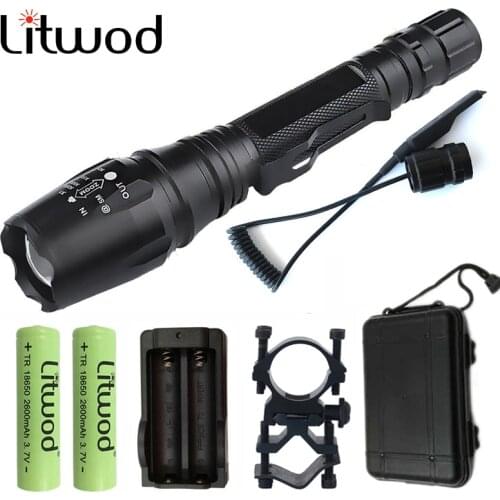 Litwod Z20V5 LED Flashlight Torch XML L2 T6 Zoomable Aluminum waterproof Tactical Flashlight Torch Linternas 2x Batteries