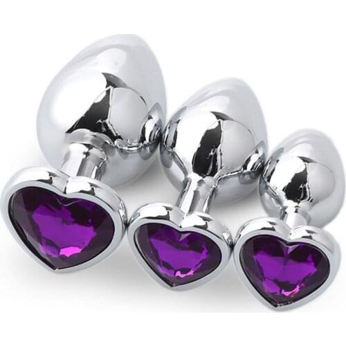 Three-piece aluminum alloy metal butt plug gay products sex health supplies adult sex anal beads heart-shaped suit cloth bag