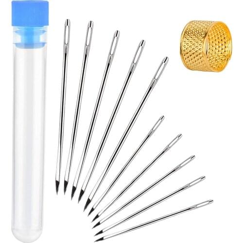 RORGETO 12 Pcs of Leather Sewing Craft Tools Set 10 Pcs of Leather Sewing Needle with Random Color Needle Bottle and Thimble