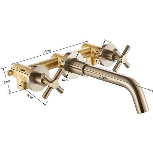 Vidric Brushed Gold Basin Faucet Wall Mounted Black Faucet Tap 360 Rotation Wash Basin Mixer Tap Dual Cross Handles Mixer Tap