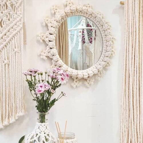 Woven Hemp Rope Mirror Nordic Retro Art Circular Mirror Handmade Homestay Living Room Decoration Coffee Shop Boho Decor Dropship