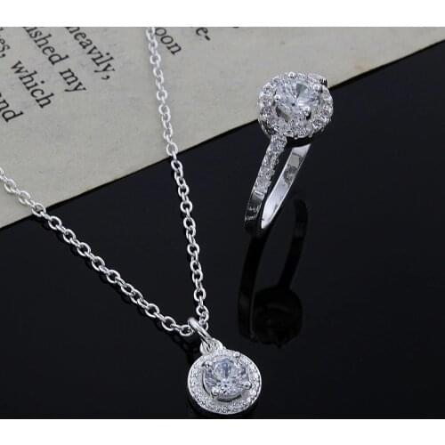 New listing Lover gifts silver color jewelry fashion noble women classic shiny crystal CZ necklace ring jewelry set