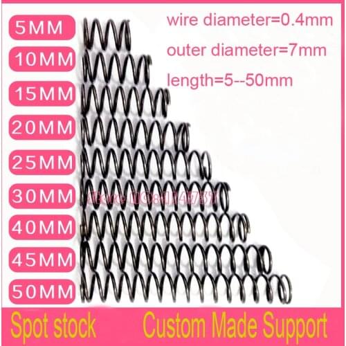 50pcs 0.4*7*5/10/15/20/25/30/35/40/45/50mm series small spot spring 0.4mm wire compression pressure springs length=5--50mm