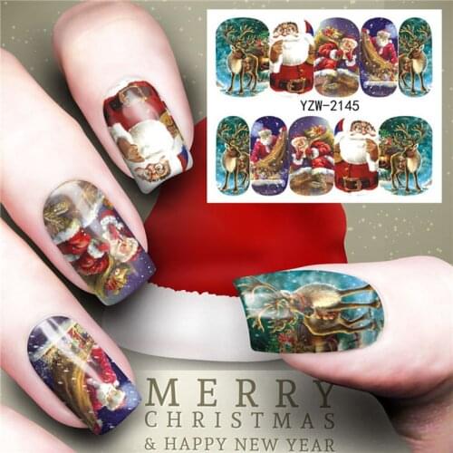 Christmas nail art sticker full over starry sky style snow man flakes image printing water transfer slider nail wrap FW016