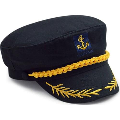 Black Adult Yacht Military Hats Boat Skipper Ship Sailor Captain Costume Hat Adjustable Cap Navy Marine Admiral For Men Women
