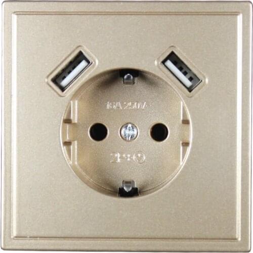 USB Wall Socket Free shipping Double USB Port 5V 2A usb wall outlet high quality usb murale GOLD color J2-01J
