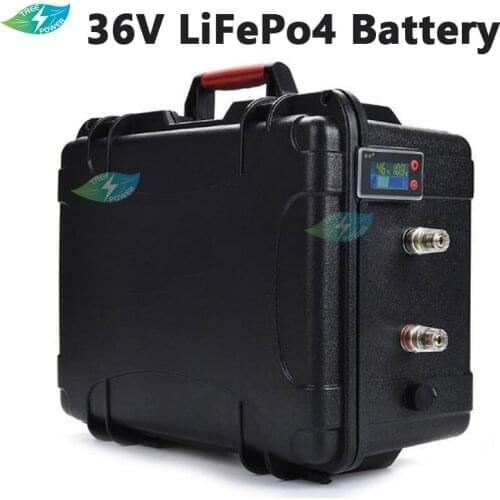 Waterproof 36V 150Ah 100Ah 120Ah LiFepo4 lithium battery pack with BMS for fishing boats solar system motor EV RV+10A charger