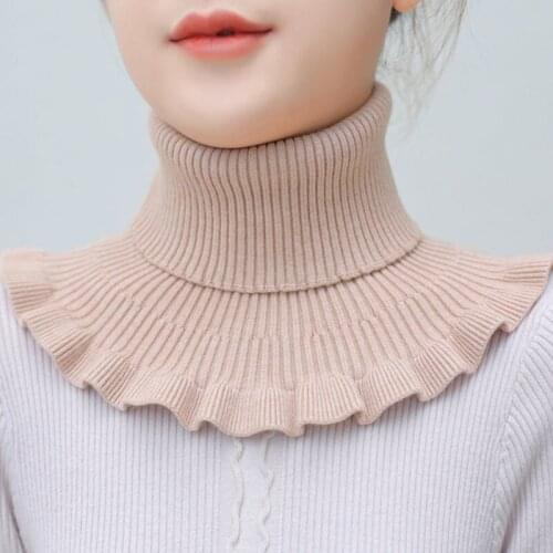 Knitted Fake Collar Scarf With Wooden Ears Women Turtleneck Knitted False Fake Collar Detachable Scarf Winter Windproof