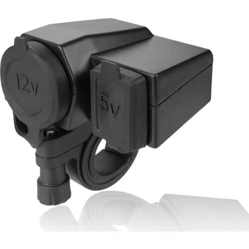 WUPP Waterproof 2.1A Motorcycle Handlebar Handle Bar Clamp USB Charger Cigarette Lighter Power Port Socket Set