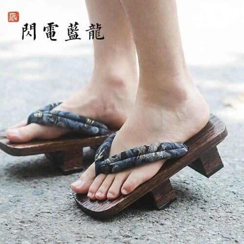 Japanese Mens Geta Clog Kimono Flip Flops Sandals Wood Flat Heel Slipper Plus Size 38-48 Printed Mixed 10 Colors