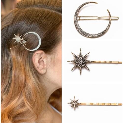 New Fashion Rhinestone Hair Clip Geometric Star Moon Shape Hairpin Headband Crystal Hair Accessories For Women Girls Headwear